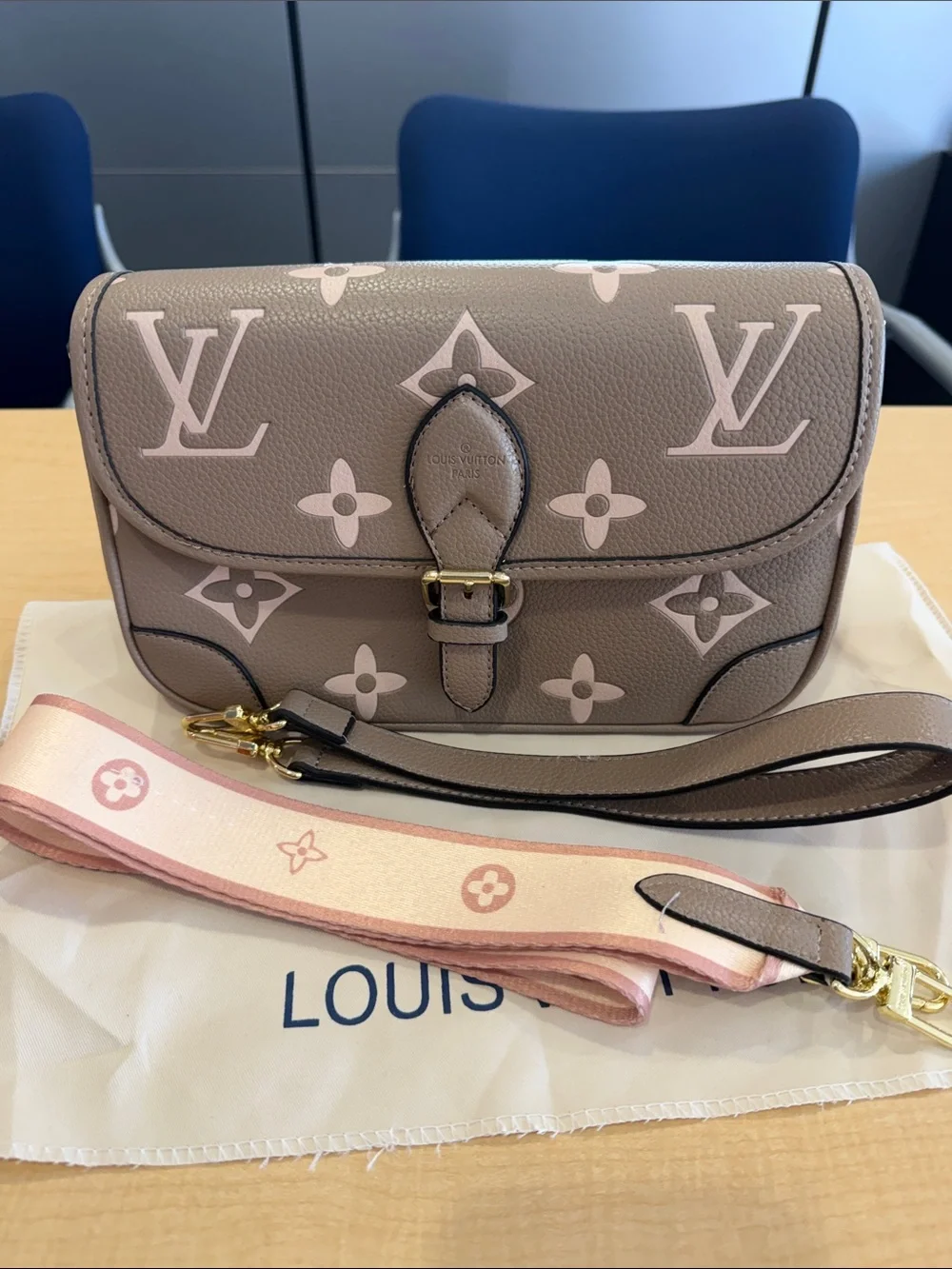 Louis Vuitton Taupe Crossbody with Pale Pink Monogram Accents